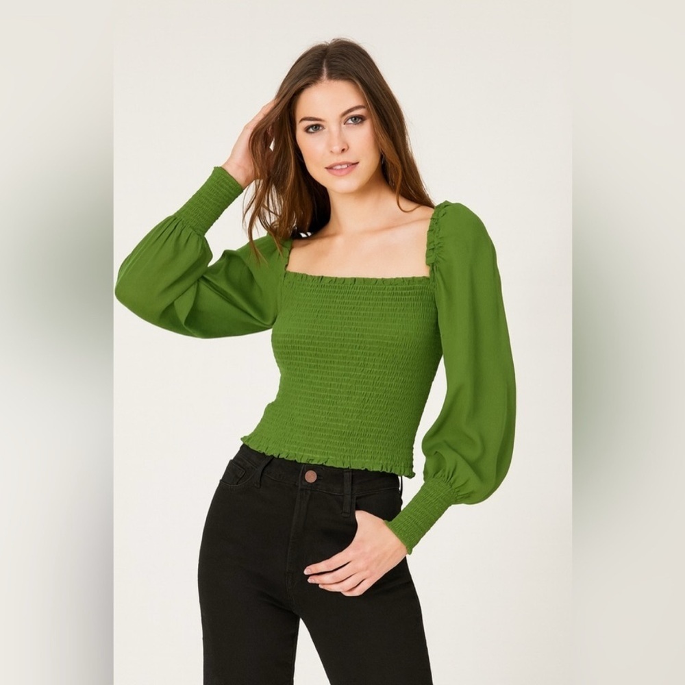 Reformation Pinto Smocked Top in Moss/ XSMALL-SMALL